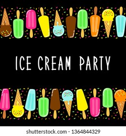 Cute Ice Cream Party Collection Background In Vivid Tasty Colors Ideal For Invitation, Card, Banner, Package, Decoration Etc