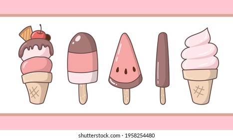 Cute ice cream pastel vector cartoon