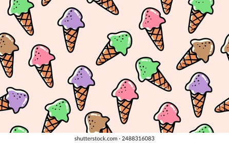 Cute ice cream pattern background vector design