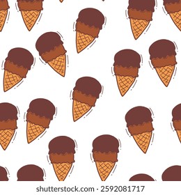 cute ice cream pattern isolated on white. ice cream cone seamless pattern. ice cream with cartoon style. hand drawn ice cream doodle pattern.