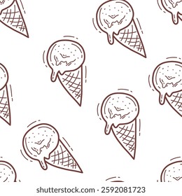 cute ice cream pattern isolated on white. ice cream cone seamless pattern. ice cream with cartoon style. hand drawn ice cream doodle pattern.