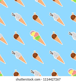Cute Ice cream pattern. Seamless background. Vector + illustration.