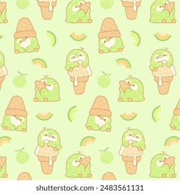 Cute Ice cream and penguin kawaii seamless pattern