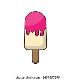 cute ice cream with pink icing.vector illustration.