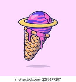 Cute Ice Cream Planet Cartoon Vektorsymbol Illustration. Science Food Icon Konzept isolierter Premium-Vektorgrafik. Flachbildkartonstil