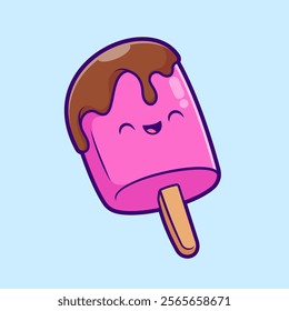 Cute Ice Cream Popsicle With Chocolate Cartoon Vector Icon 
Illustration. Sweet Food Icon Concept Isolated Premium 
Vector. Flat Cartoon Style 