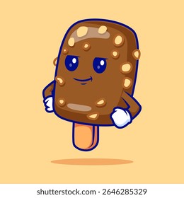 Cute Ice Cream Popsicle Chocolate Peanut Cartoon Vector 
Icon Illustration. Sweet Food Icon Concept Isolated Premium 
Vector. Flat Cartoon Style 