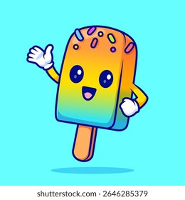 Cute Ice Cream Popsicle Rainbow Cartoon Vector Icon 
Illustration. Sweet Food Icon Concept Isolated Premium 
Vector. Flat Cartoon Style 