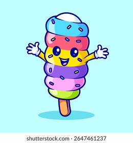 Cute Ice Cream Popsicle Rainbow Cartoon Vector Icon 
Illustration. Sweet Food Icon Concept Isolated Premium 
Vector. Flat Cartoon Style 