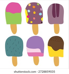 Bonito Ice Cream Popsicle Set Flat Ilustração vetorial
