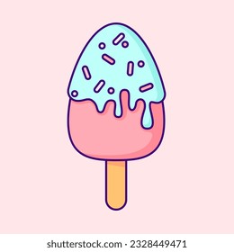 Cute Ice Cream Popsicle. Vector Clip Art Illustration. Vector clip art illustration featuring a cute ice cream on a popsicle stick in bright colors, exuding the adorable charm of the kawaii style.