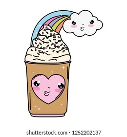 cute ice cream with rainbow kawaii