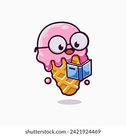 Cute Ice Cream Reading a Book Cartoon