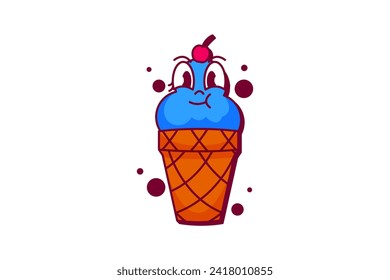 Cute Ice Cream Retro Flat Sticker Design