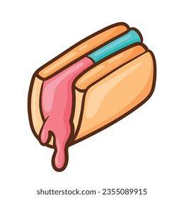 Cute ice cream sandwich cartoon doodle with outline bread. Famous Singapore ice cream illustration isolated on white background