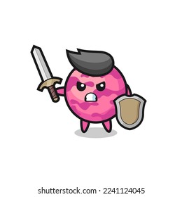 cute ice cream scoop soldier fighting with sword and shield , cute style design for t shirt, sticker, logo element