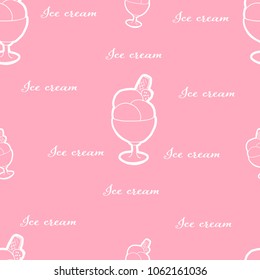Cute Ice cream seamless pattern on pink background vector illustration.