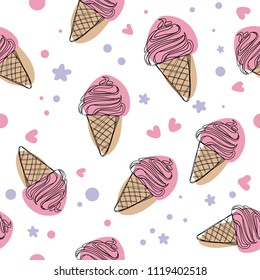 Cute ice cream seamless pattern.