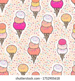 Cute ice cream seamless pattern background. Vector illustration.
