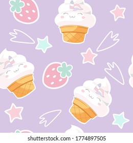 Patrón de helados sin costura. Textura de la taza de gofre de postre. Fondo dulce