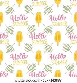 Patrón de helados sin costura. Fondo de vacaciones de verano. Ilustración vectorial dibujada a mano con verano y paleta de saludo