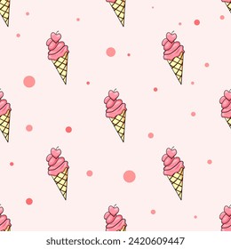 cute ice cream Seamless pattern Hand drawn prints for posters, wrapping paper, backgrounds, wallpaper, scrapbooking, textiles, children's fashion and stationery.