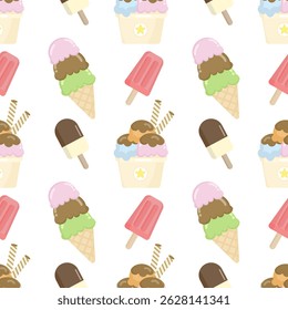 Cute ice cream seamless pattern vector illustration design for wraping, silk, fabric, textile, background.