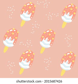 Cute ice cream. Seamless rector pattern with digital hand drawn illustrations with summer sweets theme,