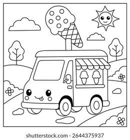cute ice cream seller cartoon coloring pages for kids