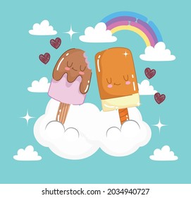 cute ice cream in the sky cartoon