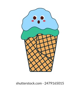 Cute ice cream. Ice cream smile face. Summer element foot snack colorful flat design