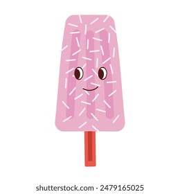 Cute ice cream. Ice cream smile face. Summer element foot snack colorful flat design