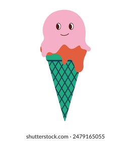 Lindo helado. Cara de helado sonrisa. Elemento de verano snack de pie colorido diseño plano