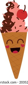 Cute ice cream with smiley face