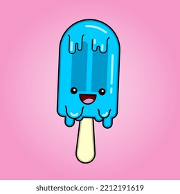 Cute ice cream Stick popsicle in kawaii style. Vector Illustration. Cartoon