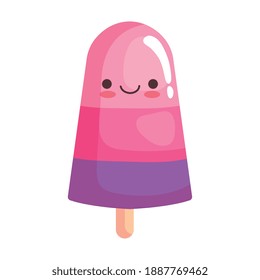 cute ice cream in stick sticker kawaii character icon vector illustration design