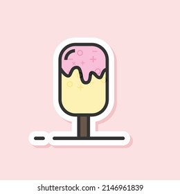 Icono de pegatina de helado lindo con colores suaves. Se puede utilizar para menús en pastelería según las necesidades.