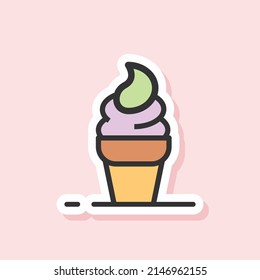 Cute ice cream sticker icon with soft colors. Can be used for menus at cake shops according to needs.