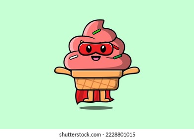 Cute Ice cream superhero character flying illustration cartoon vector in 3d modern style design