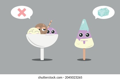 Cute Eis, das miteinander spricht und Eis bittet. Vektorgrafik.