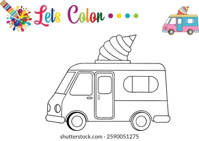 Cute Ice Cream Truck Coloring Page for Kids Printable Activity for Preschool Learning