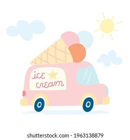 Cute Ice Cream Truck Vector Illustration