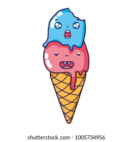 cute ice cream of two balls kawaii with cornet