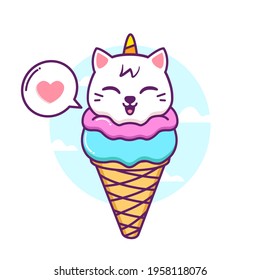 cute ice cream unicorn cat character