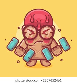 cute ice cream use cone character mascot doing bodybuilding using dumbbell isolated cartoon in flat style design