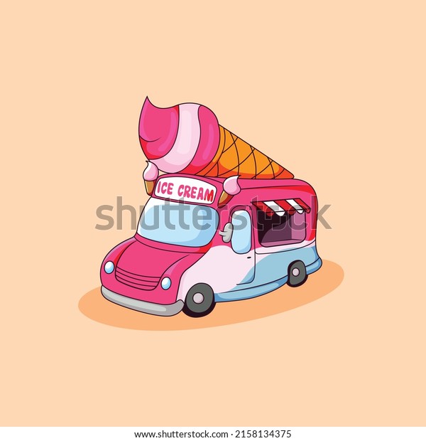 Cute ice cream van\
cartoon illustration