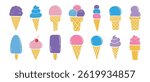 cute ice cream various set. Hand drawn cartoon ice cream colored trendy collection. ice cream clipart illustration. Vector illustration