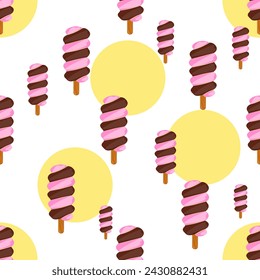 Cute ice cream vector flat seamless pattern in bright colors. Vector illustration for paper cover, fabric interior, white background, and other users.