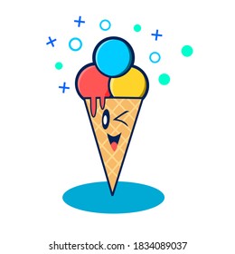 Cute Ice cream vector icon illustration. Food and drink Icon concept. flat cartoon style suitable for web landing page, banner, sticker, background