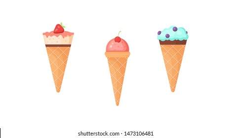 Cute ice cream vector icons in cartoon style.